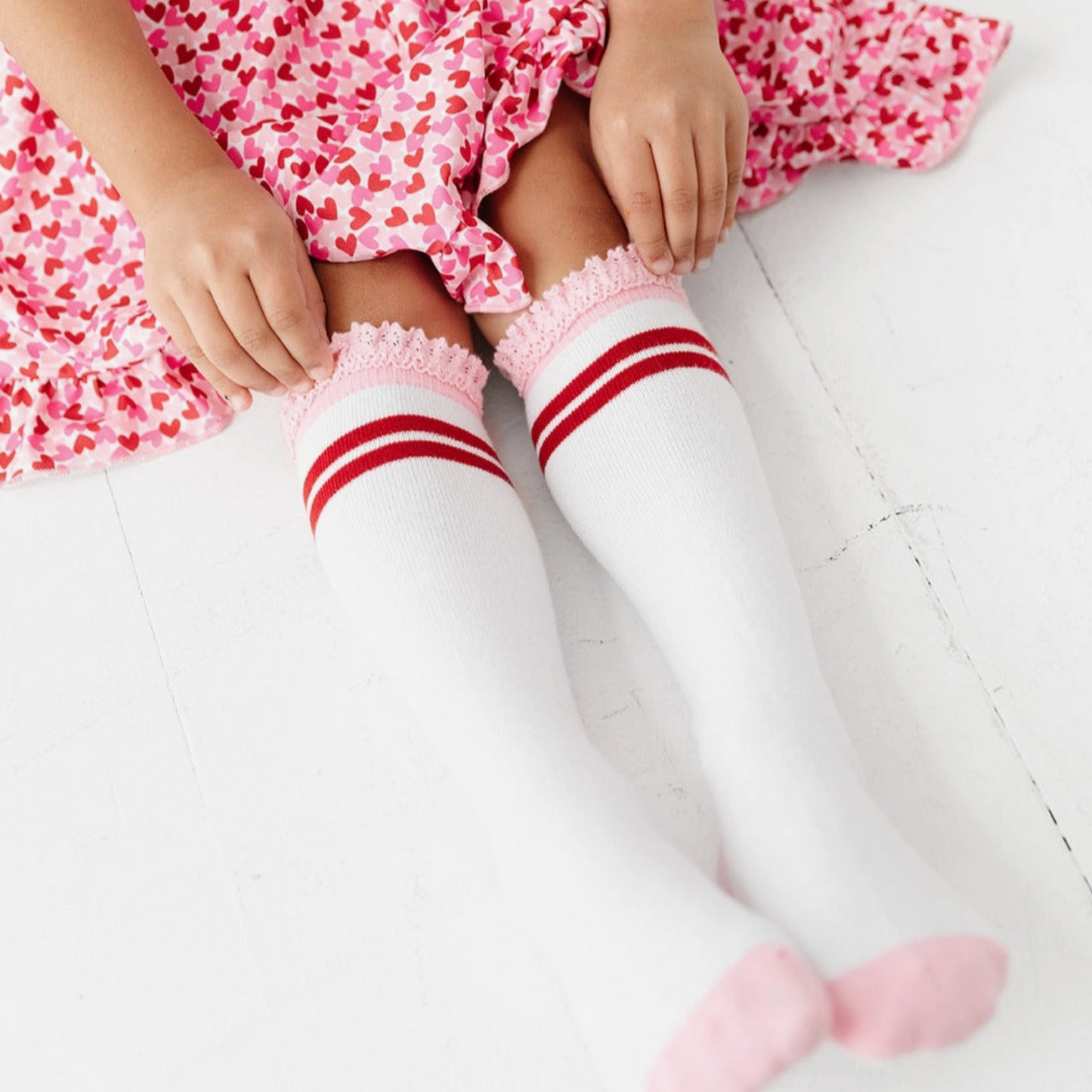 Cherry Stripe Lace Top Knee High Socks