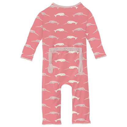 Kickee Pants: Strawberry Narwhal Ruffle Coverall