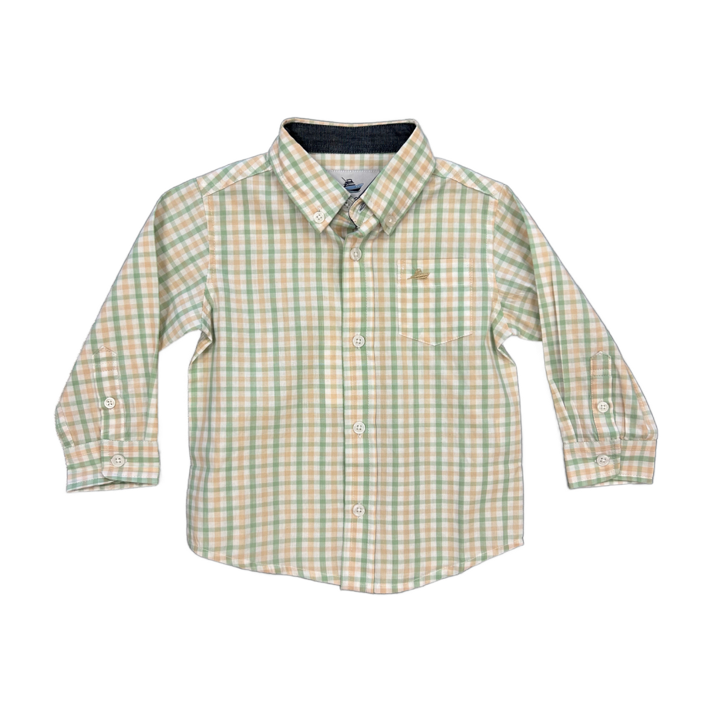 Green & Khaki Plaid Dress Shirt