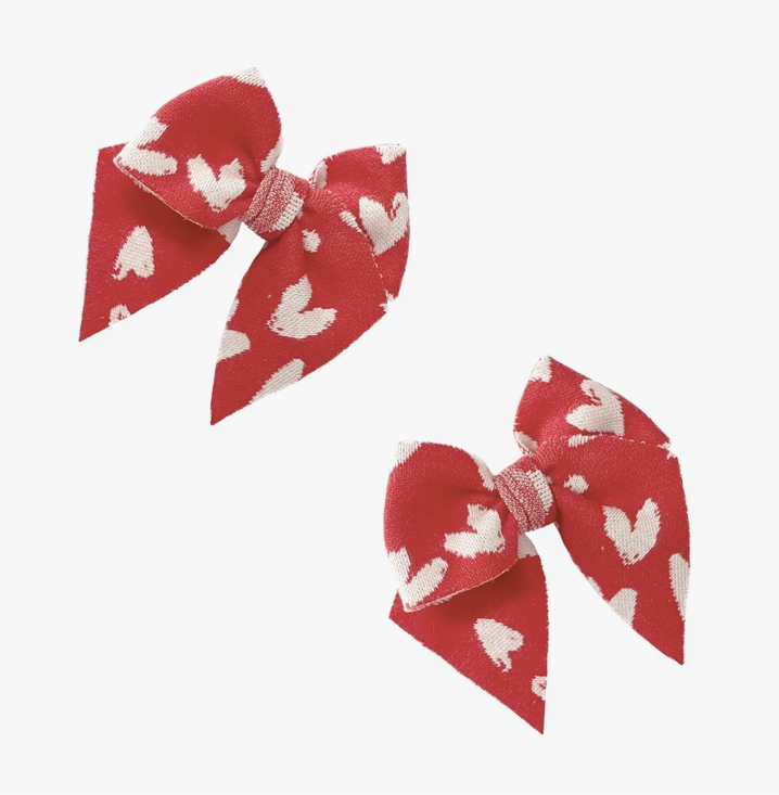 Knit Cherry Heart Bow 2pk Clips