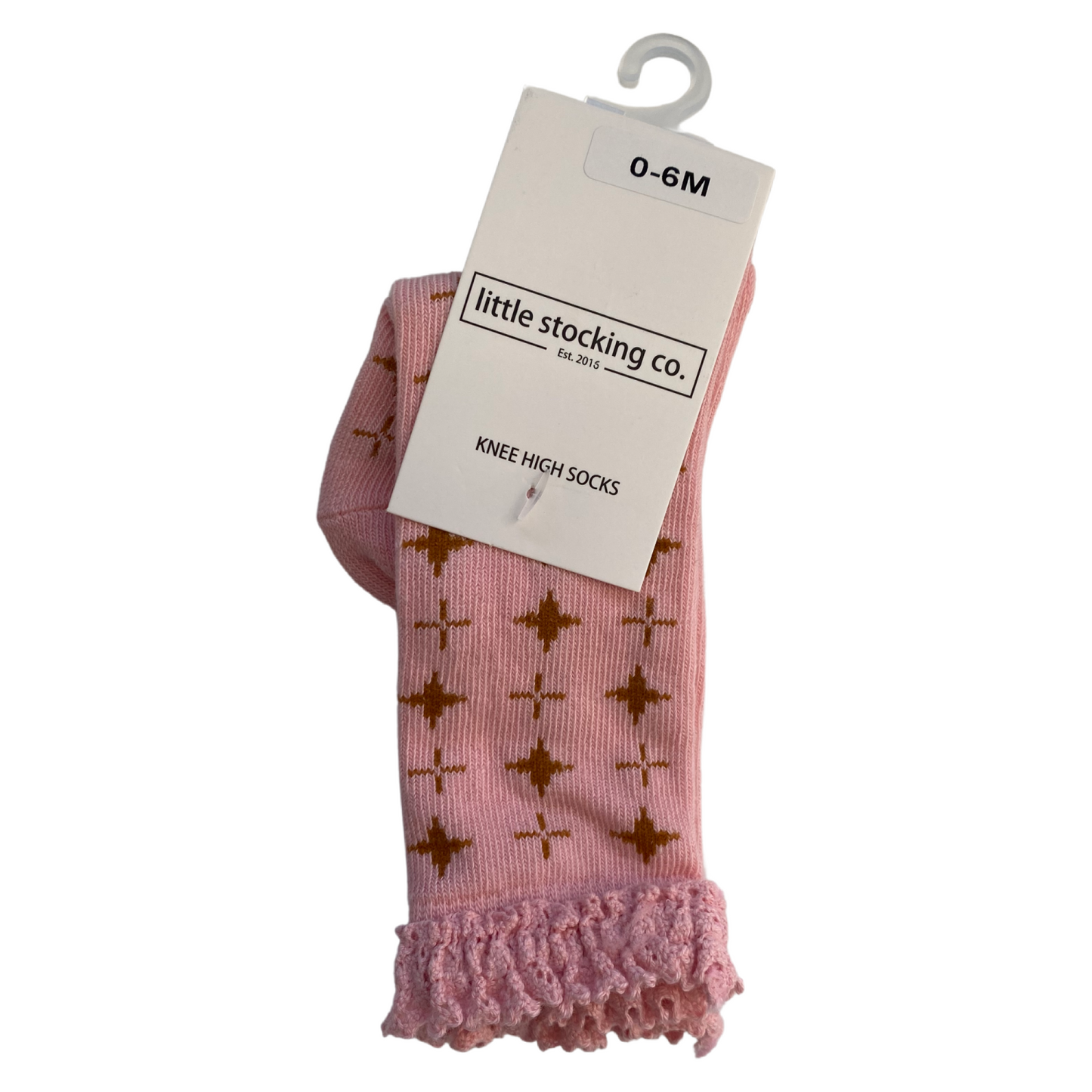 Little Stocking Co: Pink Sparkle Print Lace Top Socks