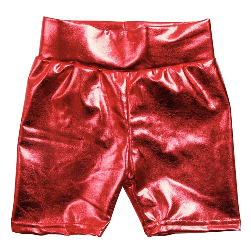 Red Metallic Biker Shorts
