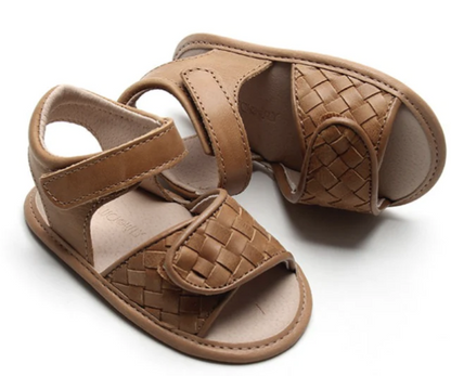 Walnut Leather Woven Soft Sole Sandal