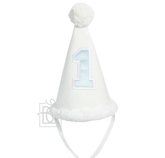 White Linen & Satin Blue 1st Birthday Hat